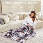 Electric Heated Blanket Throw Size - 50"x60", Soft Flannel Heating Blanket, 4 Heating Levels, 3 H Auto Shut Off, Breathable Warm and Washable for Sofa, Blue-White-Red Plaid