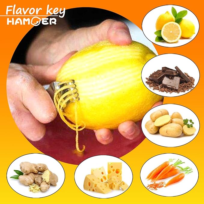Lemon Zester Tool with Channel Knife Citrus Twist Making Tool Ergonomic Curved Handle Gold-Black