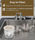 4-in-1 Small Food Processor Cordless Set with 600ml Glass Bowl, 3*240ml Stainless Steel Bowls & 3+4 Blades, USB-C Rechargeable Battery Mini Meat Vegetable Chopper, Electric Kitchen Blender, Mom's Gift