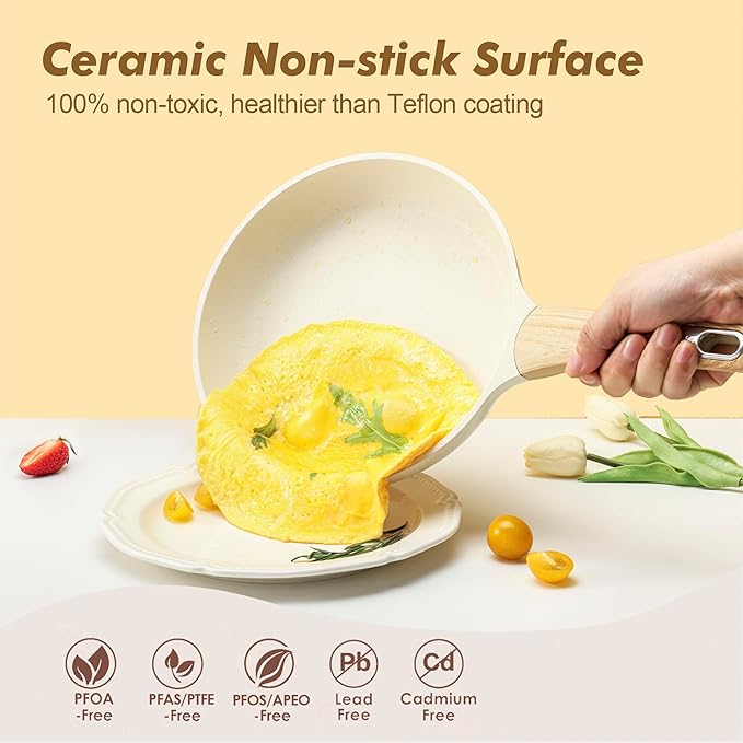 SENSARTE Ceramic Cookware Sets, Pots and Pans Set Nonstick, 20-Piece Induction Cookware, Non-toxic Healthy Non Stick Kitchen Cooking Set with Stay-Cool Handles, PFAS PTFE PFOA PFOS Free