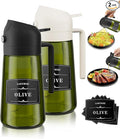LAKUMIQI 2 in 1 Oil Sprayer for Cooking, 16oz Olive Oil Dispenser Bottle for Kitchen, Food Grade Light-Blocking Leak Proof Glass Spray Bottle for Salad, Air Fryer, BBQ