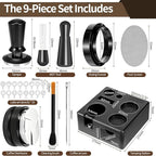 51mm Espresso Accessories Kit, Fits Delonghi Portafilters, 9PCS Barista Tool Kit Includes Tamper, Distributor, WDT Tool, Puck Screen, Dosing Funnel & Latte Art Set with 16 Stencils
