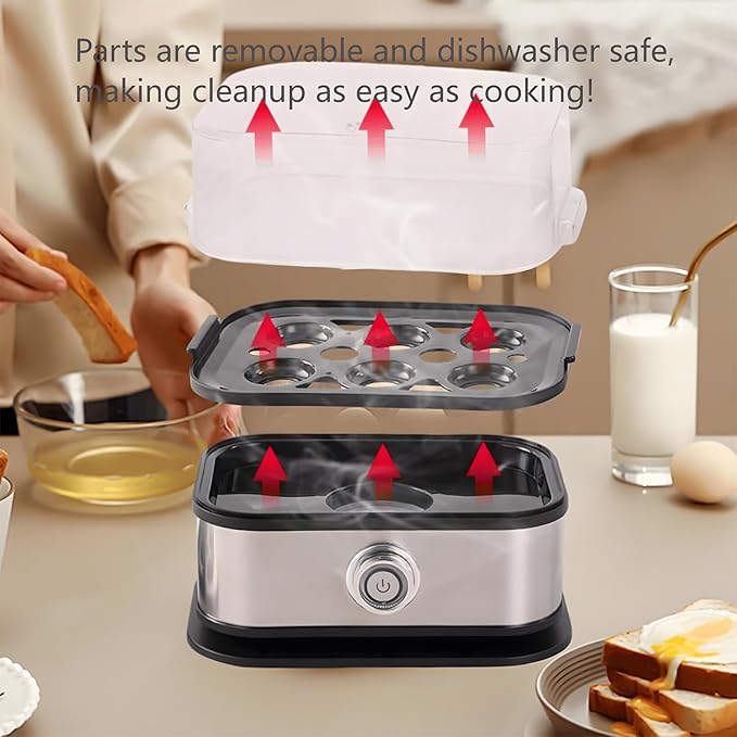 Sunny Side Master Egg Cooker, 2025 New Rapid Egg Cooker 6 Egg Capacity, Soft, Medium, Hard Boiled, Poacher, Stainless Steel Electric Eggs Cooker With Auto Shut-Off, BPA Free (1PCS)