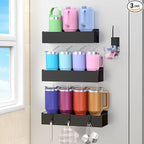 HuggieGems Metal Magnetic Water Bottle Holder for Refrigerator, Cup Holder Organizer for Stanley and Tumbler for Kitchen, 3 Pack, Jet Black