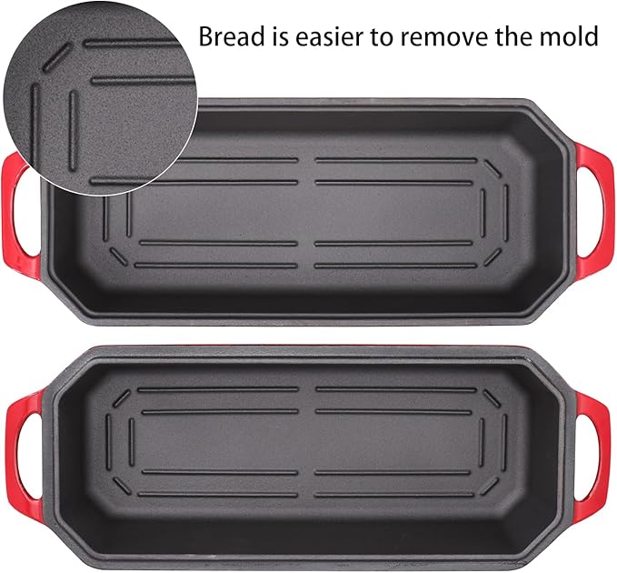 Flavehc Bread Pan Cast Iron Loaf Pan with Lid Bread Loaf Pan 13x5 Inch Enameled Cast Iron Sourdough Bread Pan,Red