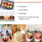 200 Pack Candy Apple Caramel Apple Sticks and Bags,100 Bags,100 Sticks, 50 Yard Gold and Silver Glitter Ribbon Caramel Apple Making kit