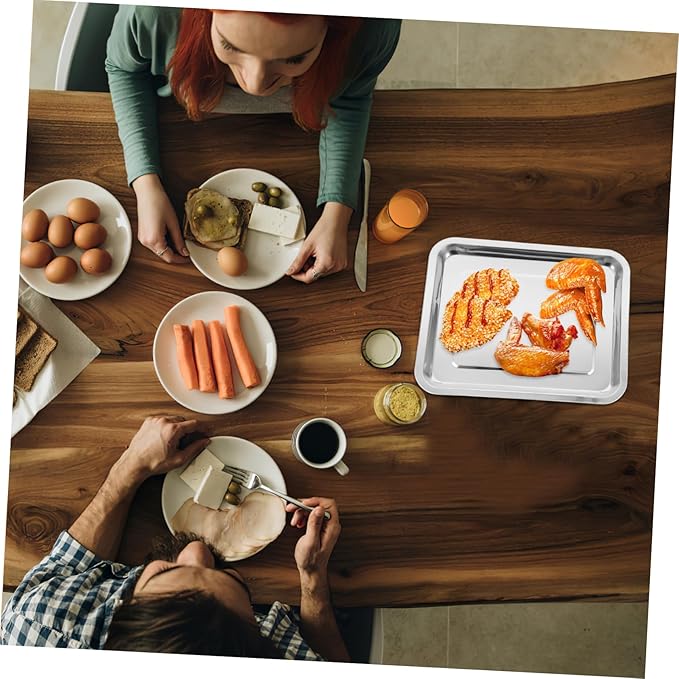 Cabilock Stainless Steel Baking for Toaster Ovens Rectangular Pan for Steaming Grilling Roasting Easy to Clean with Smooth Edges for Handling Baking Tray for Versatile Cooking