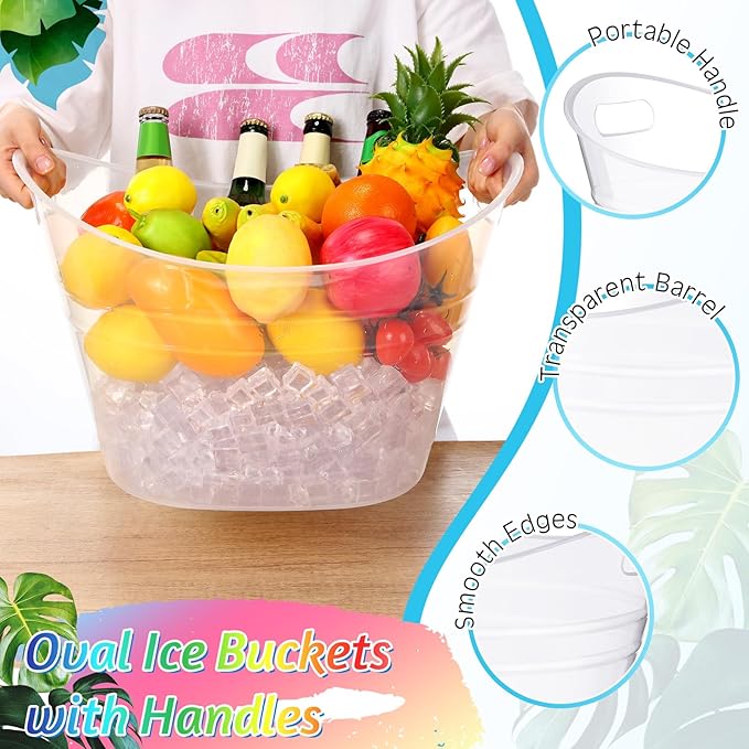 meekoo 6 Pcs Plastic Ice Buckets Bulk with Handles 4.5L Oval Storage Tub Large Capacity Ice Drink Bucket for Easter Summer Party Bar Wine Beer Champagne Beverage Bottle Cooler(18 L,Clear)