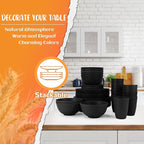 Kitchen Wheat Straw Dinnerware Set 40 PCS Dishes Sets for 8 Plastic Plates Reusable Dinner Plates Cereal Bowls Small Cups Dishwasher & Microwave Safe Unbreakable Dish Set for Picnic RV-Black