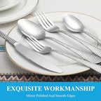 60 Pcs Hammered Silverware Set Service for 12,Stainless Steel Flatware Set,Mirror Polished Cutlery Utensil Set,Durable Home Kitchen Eating Tableware Set,Include Fork Knife Spoon Set,Dishwasher Safe
