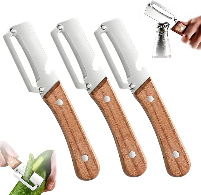 Thickened blade Multifunctional Vegetable Peeler, Multi-Functional Vegetable Peeler for Kitchen, 2-In-1 Stainless Steel Kitchen Tool, for Fruit Veggie, Includes Bottle Opener (3PCS)