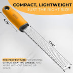 Orblue Lemon Zester & Cheese Grater - Premium Citrus Zester, Kitchen Grater for Parmesan, Chocolate, Fruits, Vegetables, Ginger, Garlic, Nutmeg - Stainless Steel Blades with Protective Cover, Orange