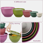 Greentainer Plastic Mixing Bowls with Lids Set for Kitchen, 5 Set Nesting Bowls for Mixing, Baking, Prepping, Cooking and Serving Food, Mixing Bowls Dishwasher, Microwave Safe