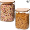 Glass Food Storage Jars 3.6 Qt Set of 2,Glass Storage Containers Clear Glass Food Canister with Bamboo Lid Airtight For Serving Tea, Coffee, Flour, Sugar, Candy, Cookie, Spice and More (Square)