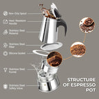 9 Cup 450ml Moka Pot Stainless Steel Espresso Coffee Maker Stovetop Coffeemaker Italian Classic Style Brewing Greca Cafe Mocha Machine for Cafeteras Lover Camping Travel and Home Use 15oz