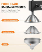 CO-Z Manual Citrus Juicer, Heavy-Duty Manual Juicer with Conical & Flat Pressure Plates, Professional Lemon Squeezer for Orange Pom Lime Lemon Juice, Dishwasher Safe Orange Juice Press, Black