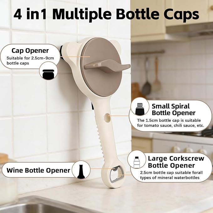 2026 New 4 in 1 Jar & Bottle Openers for Seniors Stainless Steel Adjustable Lid Remover, Easy Grip Handle for Weak Hands & Arthritis, Can Opener, Fits Jars, Bottles & Cans, Gift for Seniors