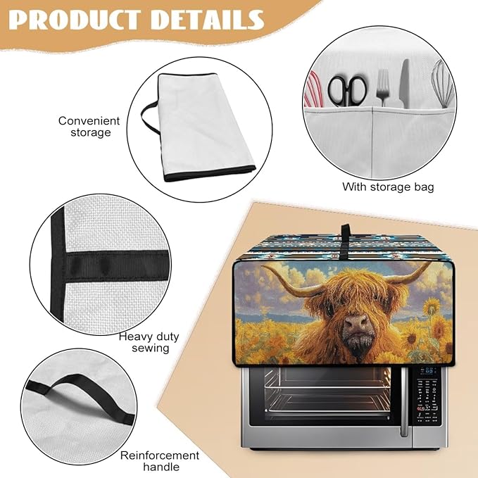 Highland Cattle Sunflower Print Toaster Cover Air Fryer Dust Cover Anti Fingerprint Aztec Toaster Oven Cover Washable Kitchen Small Appliance Covers (Medium-16.1 * 19.71 * 10 inches)