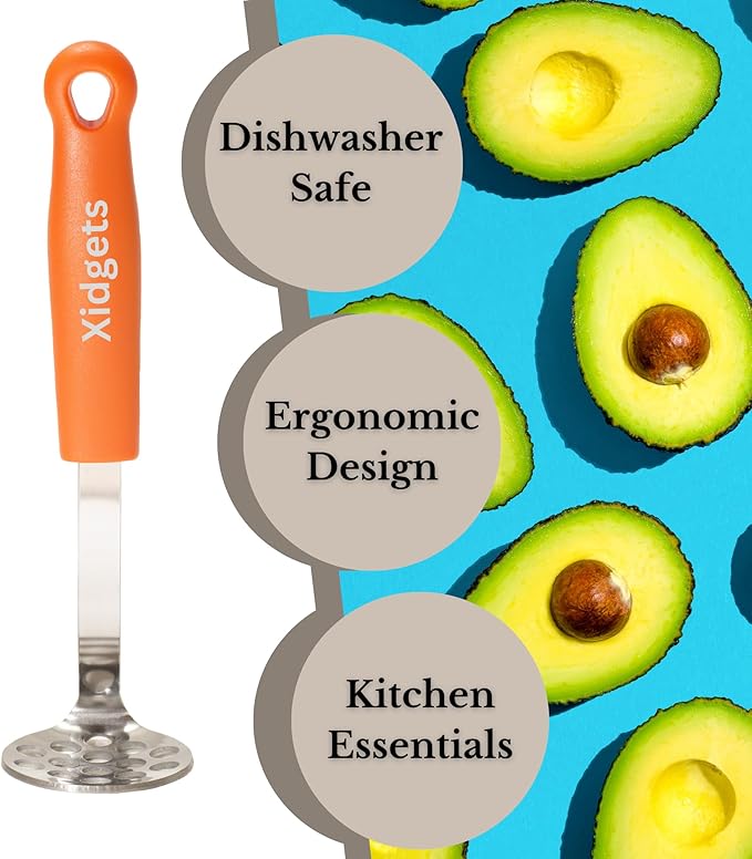 Mini Avocado Masher, Heavy Duty, Kitchen Utensil. Stainless Steel, Tiny Masher, Compact Mini Masher for Avocado - Effortless Guacamole Preparation, Dishwasher Safe (Orange)