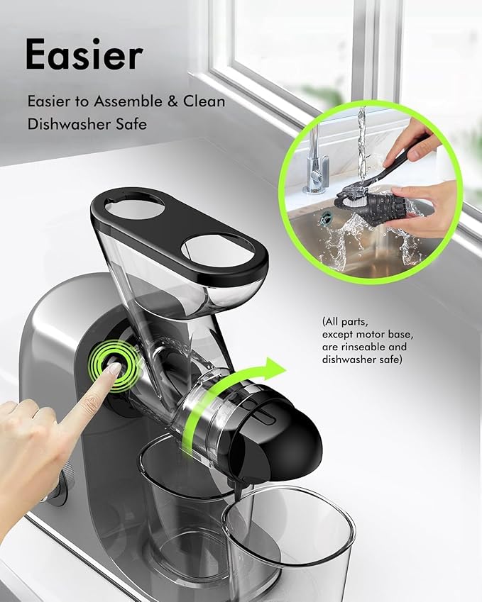 SiFENE Cold Press Juicer Machine, Compact Slow Masticating Juicer with Dual Feed Chute, Easy to Clean Fruit and Vegetable Extractor for Small Kitchen RV, Retro Toggle Switch, White