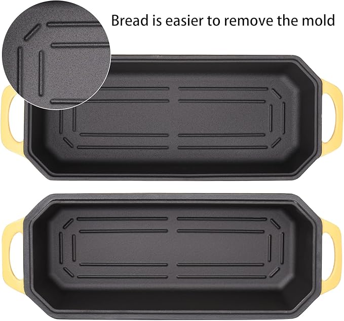 Flavehc Bread Pan Cast Iron Loaf Pan with Lid Bread Loaf Pan 13x5 Inch Enameled Cast Iron Sourdough Bread Pan,Yellow