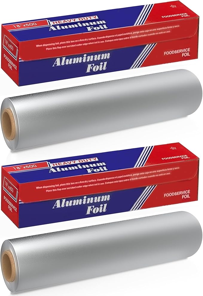 Ox Plastics Aluminum Foil Wrap | Heavy-Duty, Commercial Grade for Food Service Industry | Silver Foil for Cooking, Roasting, Baking, BBQ & Parties | 18"x 500 feet (2 Pack)