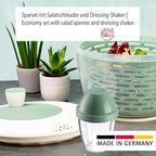 Westmark Spinderella Salad Spinner 4.4L and Shaker Cup Mixing Egg 0.25L - Non-Slip Spinner with Rotary Knob and Spout - Shaker with Screw Lid and Mixing Disc - Mint Green