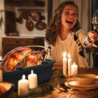 Roasting Pan, 17 Inch x 13 Inch Roaster with Removable Rack, Nonstick Roaster Pan for Roasting Turkey, Meat & Vegetables (Gold)