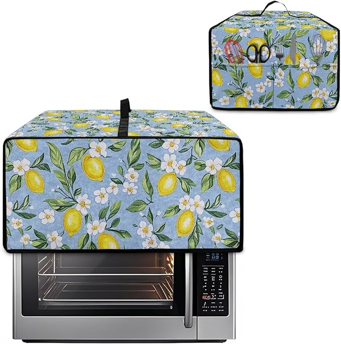 Lemon Daisy Print Toaster Oven Heavy Duty Cover with Pockets, Dust-proof Anti Fingerprint Microwave Oven Cover, Air Fryer Covers for Kitchen Counter (Small-14.5*18.46*9 inches)