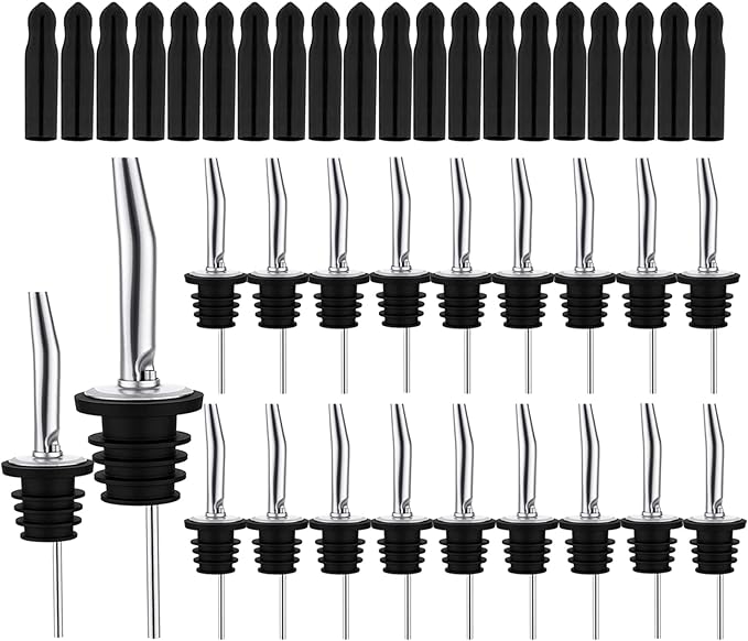 20 Pack Liquor Pour Spout, Liquor Bottle Pourers, Pour Spouts for Liquor Bottles with Dust Caps Seal Covers, Bar Tool, Hygienic, Dishwasher Safe