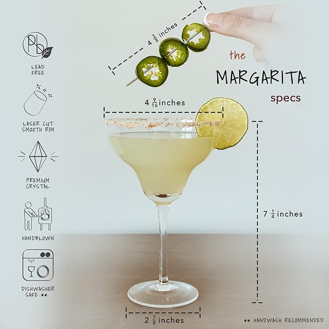 MORA PURE Margarita Glasses Set of 4, 12 oz Modern Bar Glass for Martini, Frozen Daiquiri, Tropical Summer Parties - Classic Coupe Cocktail Drinkware, Great Gift for Mixologists, Hand Blown Crystal