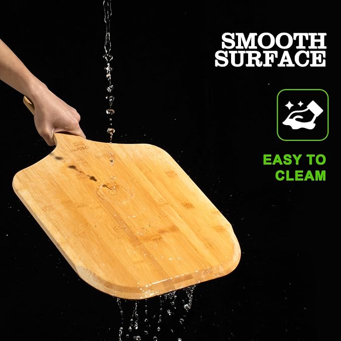 Pizza Peel 14 Inch, Large Bamboo Pizza Paddle Spatula - Wooden Serving Board, Oven Accessory for Baking Homemade, Wood Cutting Board for Cheese Bread Fruit Vegetables