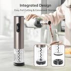 Rechargeable Wine Opener by ELMWAY, Electric Wine Bottle Opener with Foil Cutter, LED Light and Stainless Steel Shell, Cordless Corkscrew & Cork Remover, Gifts for Wine lover- Black