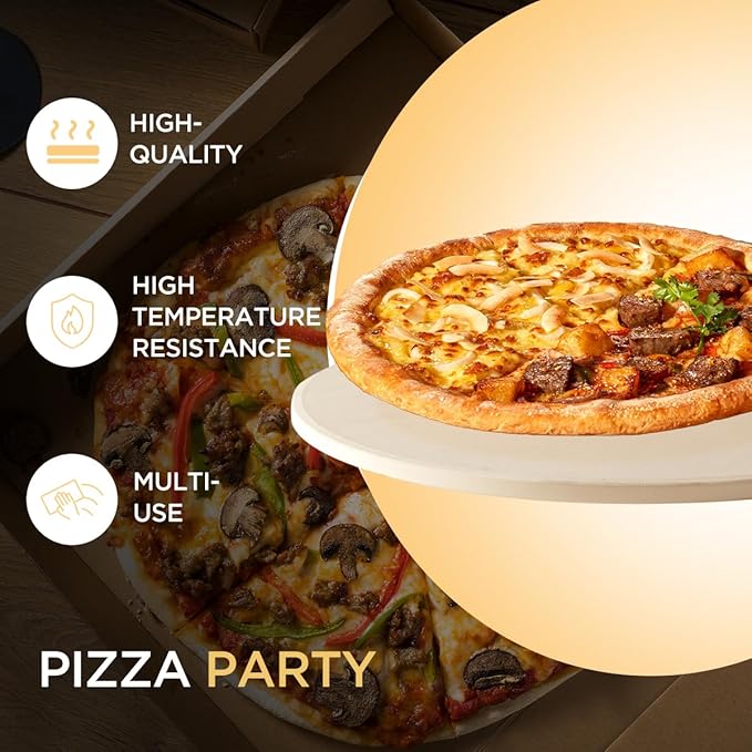 Pizza Stone for Oven and Grill, Heavy Duty Cordierite Baking Pan, Round Baking Stone for Bread, Cookie, 12 Inch