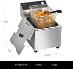Commercial Deep Fryer with Basket, 1700w 14Qt 0.6mm Thickened Stainless Steel Countertop Electric Fryer for Home and Commercial Use, Oil Fryer with Double Overheat Protection