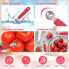 5 Pcs Tomato Corer Tool Strawberry Huller Stem Remover, Handle with hole, Stainless Steel, Fruit Corer Tool for Tomato Strawberry (Red+White)