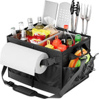 Lorbro Grill Caddy, BBQ Caddy with Paper Towel Holder, Utensil Caddy with Condiment Pocket, Collapsible Picnic Basket Camping Gear Must Haves for Outdoor, Gift, Grilling Tool, Barbecue, RV, Black