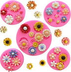 5Pcs Daisy Flower Molds Silicone Small Flower Chocolate Molds Sunflower Fondant Cake Candy Candle Resin Soap Ice Cube Mold for Baking