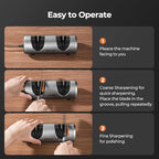Electric Knife Sharpener, Professional Kitchen Knife Sharpener for Home Use, 2 Stages of Coarse Sharpening & Fine Polishing, Metal Dust Collection Box for Easy Cleaning, Dark Gray