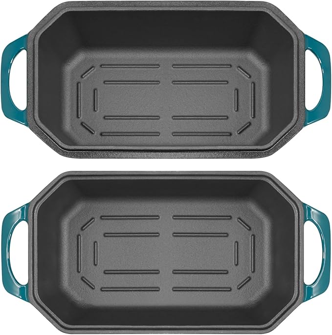 Flavehc Bread Pan Cast Iron Loaf Pan with Lid Bread Loaf Pan 8.5x4.5 Inch Loaf Pan Enameled Cast Iron Sourdough Loaf Pan, DarkCyan