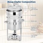 GarveeHome 11QT Soup Chafer Set of 4, Stainless Steel Round Soup Warmer with Pot, Notched Lids & Fuel Holders, Commercial Food Warmer for Buffets, Events and Party Service