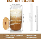 ANOTION Teacher Gifts, End of Year Teacher Gifts, Tumbler & Socks Gift Set - 20oz Glass Cup, Teachers Appreciation Day, Valentine's Day, Thank You, Blue and White, Modern, Reusable