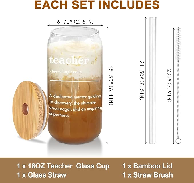 ANOTION Teacher Gifts, End of Year Teacher Gifts, Tumbler & Socks Gift Set - 20oz Glass Cup, Teachers Appreciation Day, Valentine's Day, Thank You, Blue and White, Modern, Reusable