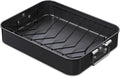 CHEFMADE Turkey Roasting Pan with V Rack, 16 Inch Deep Roasting Pan, Deep Lasagna Pan for BBQ Vegetbale and Meat 16" x 12.8" x 3" (Black)