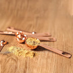 Tablespoons Teaspoons Measure Spoon Set of 6, Copper Plated Metal Measuring Spoons for Measuring Dry or Liquid Ingredients Spice for Kitchen Baking Cooking, Rose Gold Measuring Scoops Gift Set