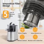 Cold Press Juicer, Upgraded AC Motor Masticating Juicer, Food-Grade Stainless Steel Auger, BPA-FREE Slow Juicing Extractor Machine with Easy Clean 5.8" Feeding Chute for Whole Vegs and Fruits