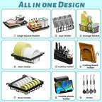 ADBIU Over The Sink Dish Drying Rack (Expandable Height and Length) Snap-On Design 2 Tier Large Dish Rack (27-40L x 12W x 32.5-37H (inches))