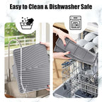 TIKNIK Silicone Dish Drying Mat, Stone Drying Mat for Kitchen Counter with Built-In Drain, Non-Slip Drain Pad with Built-in Drain, Heat Resistant Stone Drying Mat, Hangable, Grey-1pcs, 16" x 12"