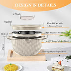 4-1 Colander with Bowl Set, Food Strainers and Colanders, Fruit Washing Bowl with Strainer, Rotatable Colander for Kitchen, Aesthetic Kitchen Gadget, Christmas & New Year Gifts - Beige