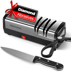 Narcissus Knife Sharpener, Diamond Abrasives Electric Knife Sharpener for Stainless Steel and Ceramic Knives, with Scissors Sharpener & Metal Dust Collection Box, Quick Sharpening & Polishing, Silver